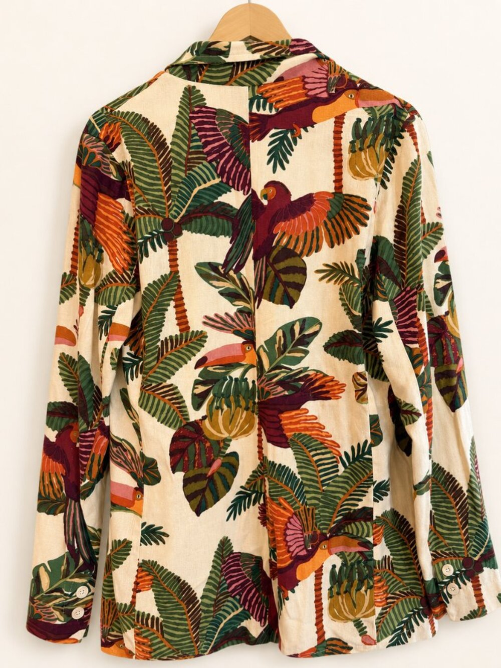 FARM Rio Macaw Mix Tropical Linen Blend Blazer Jacket Large - Picture 3 of 9